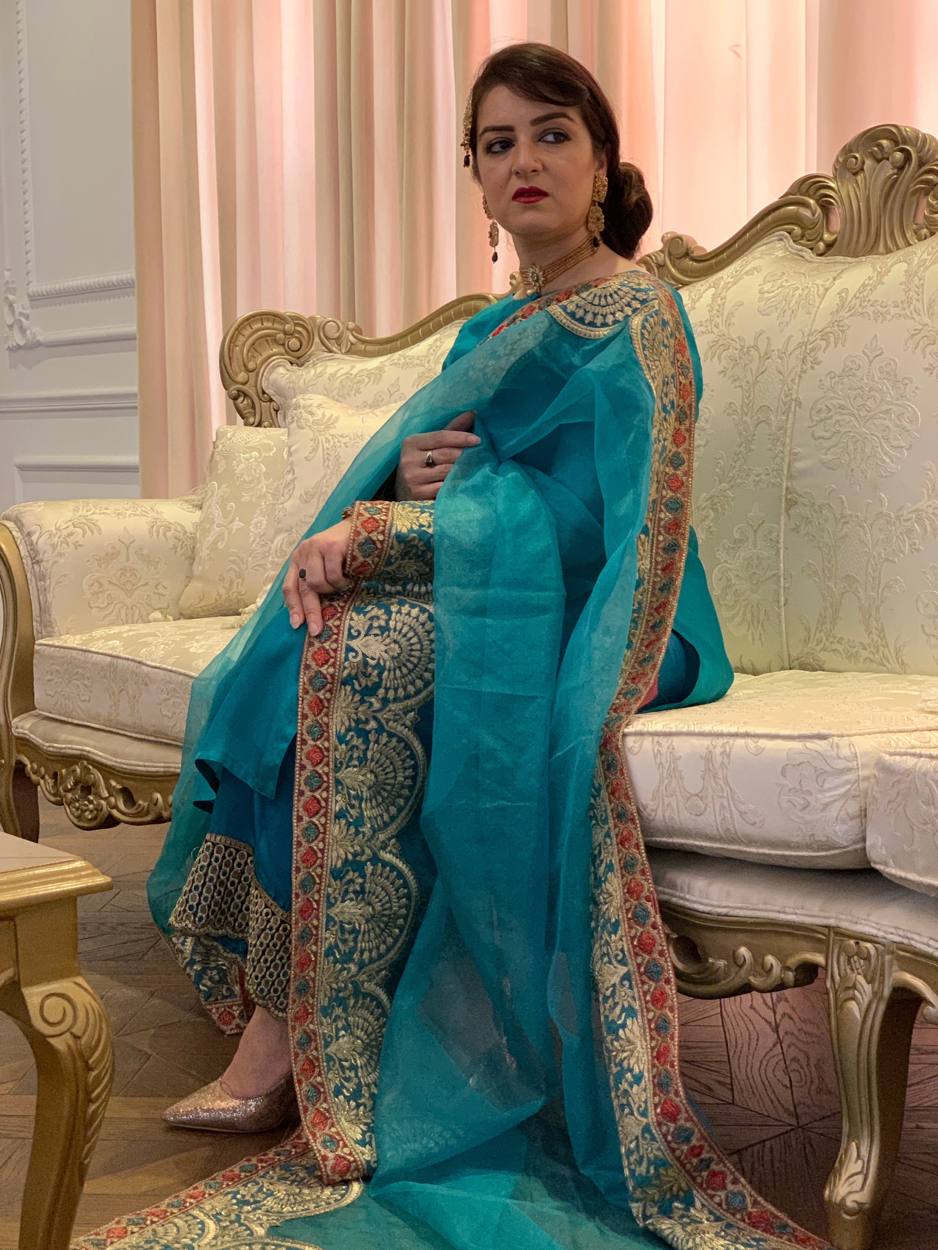 The Teal Silk Zari Heritage Suit