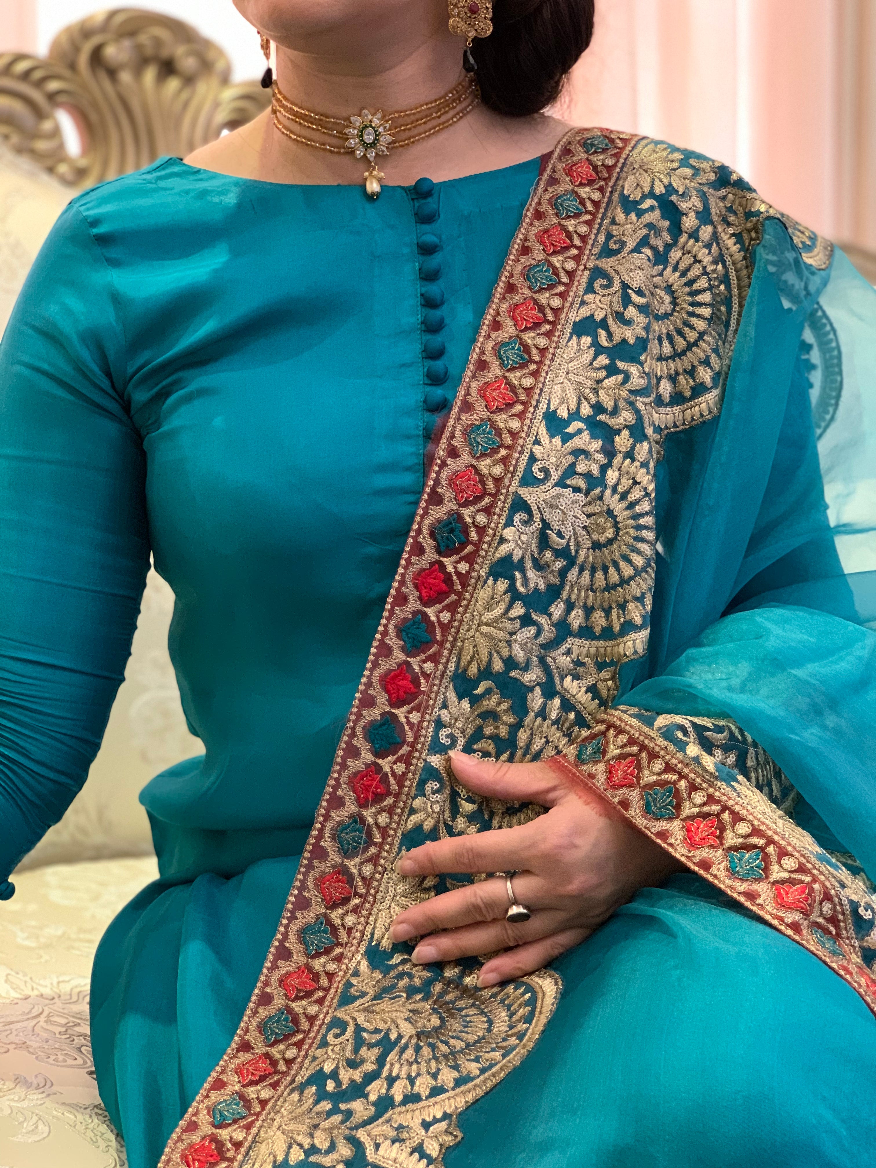 The Teal Silk Zari Heritage Suit