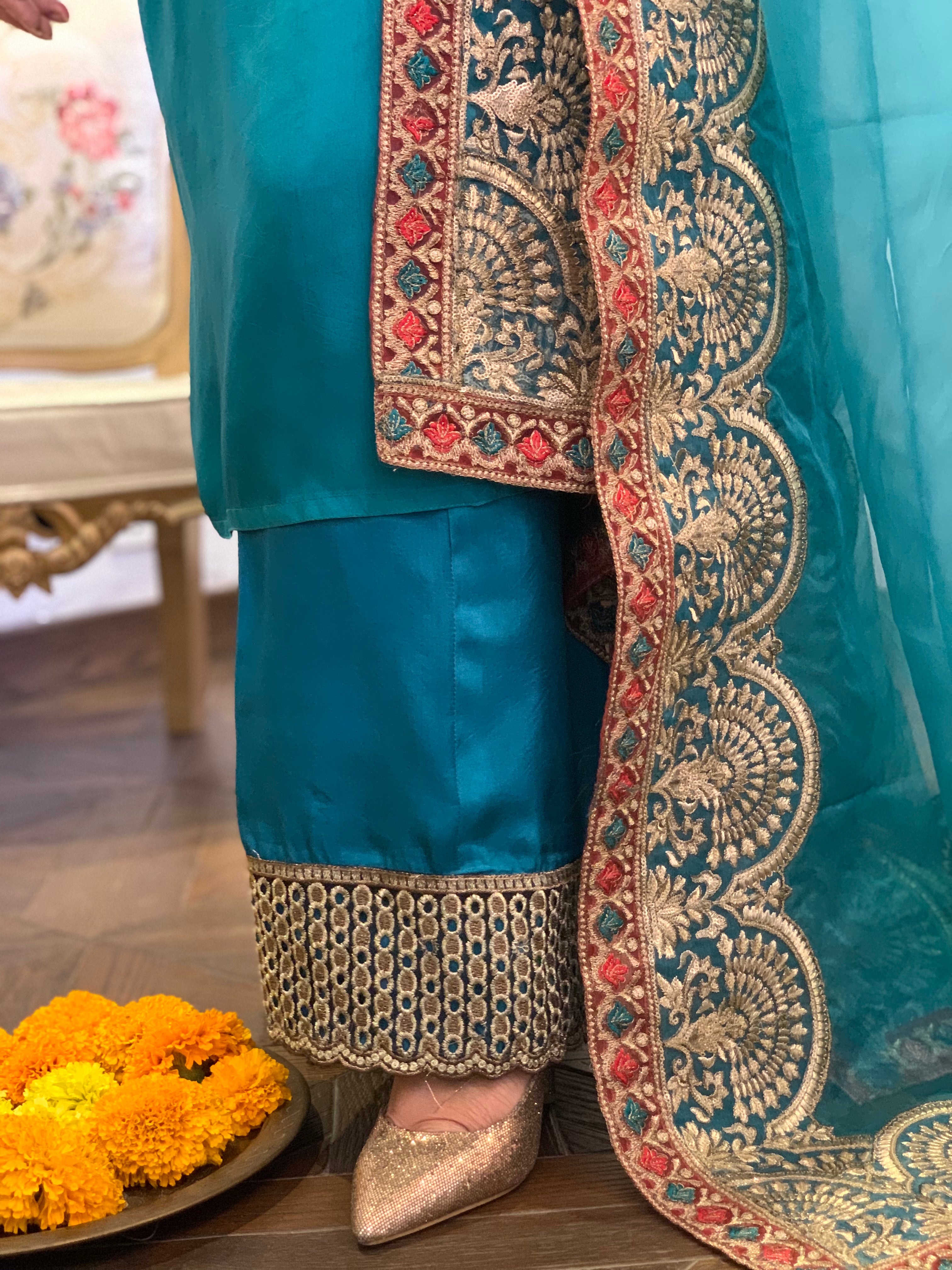 The Teal Silk Zari Heritage Suit