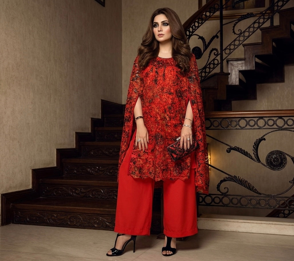 The Crimson Lace Cape Set