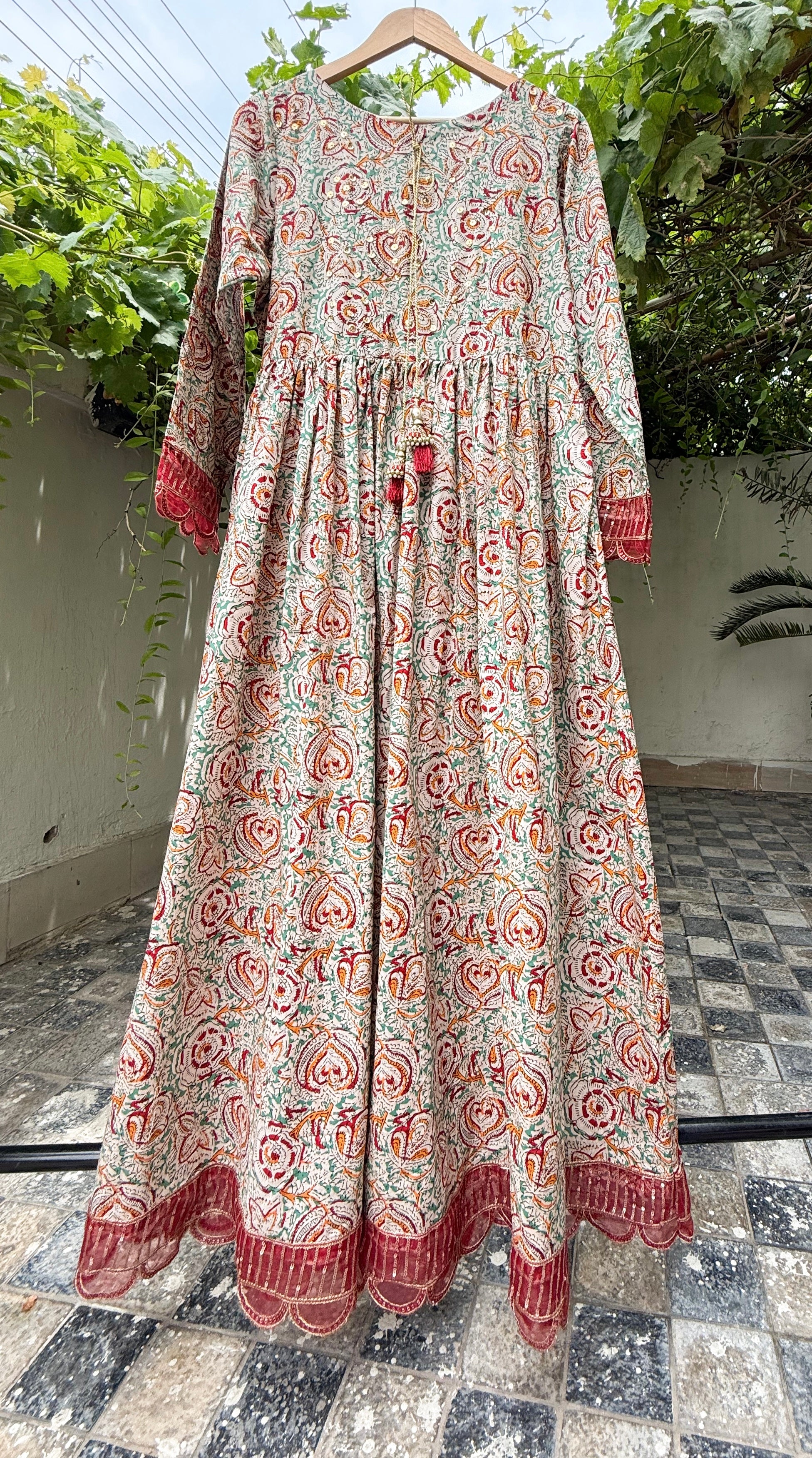 Heritage Heart- Earthy Ajrak-Inspired Printed Anarkali