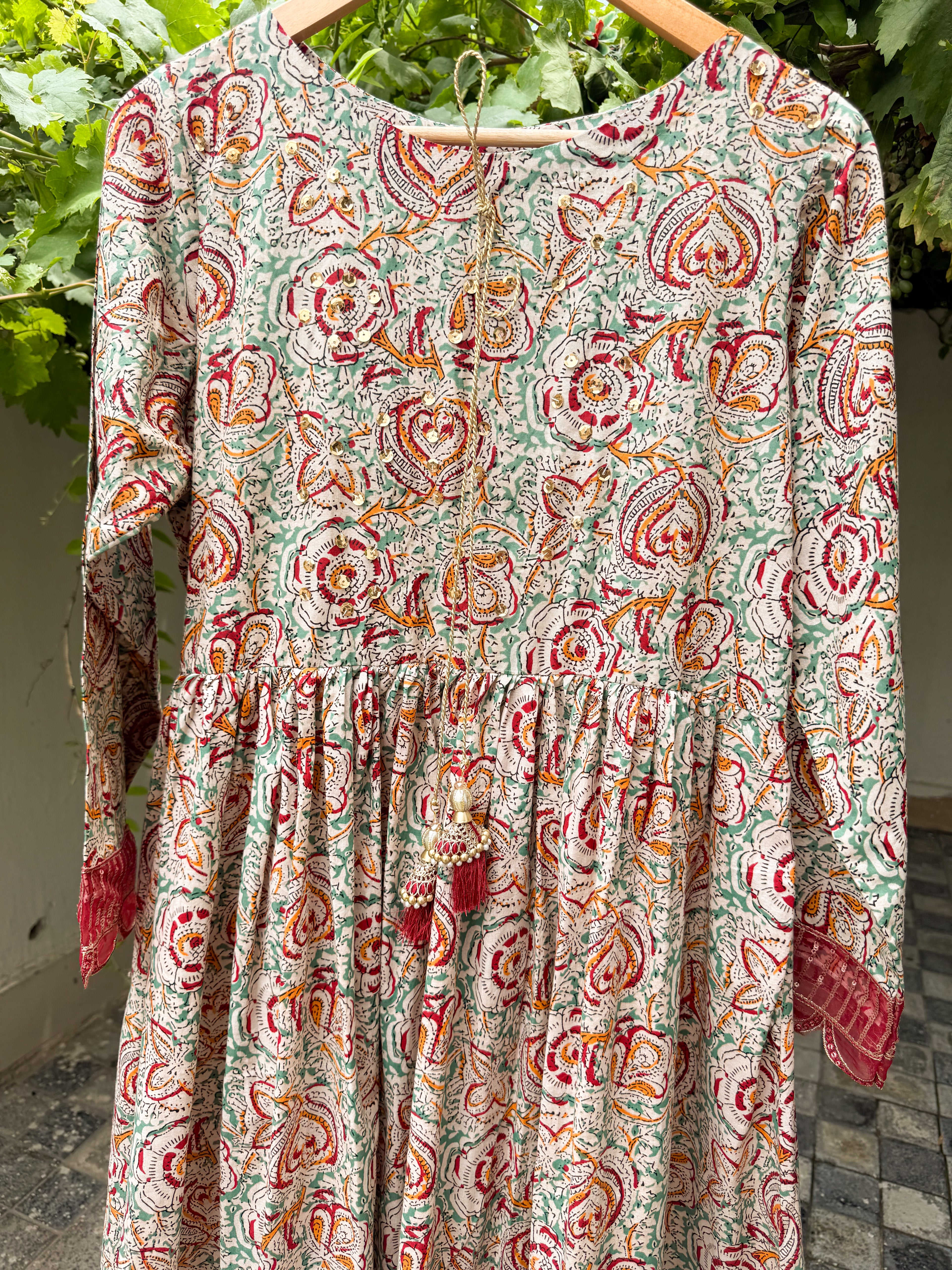 Heritage Heart- Earthy Ajrak-Inspired Printed Anarkali
