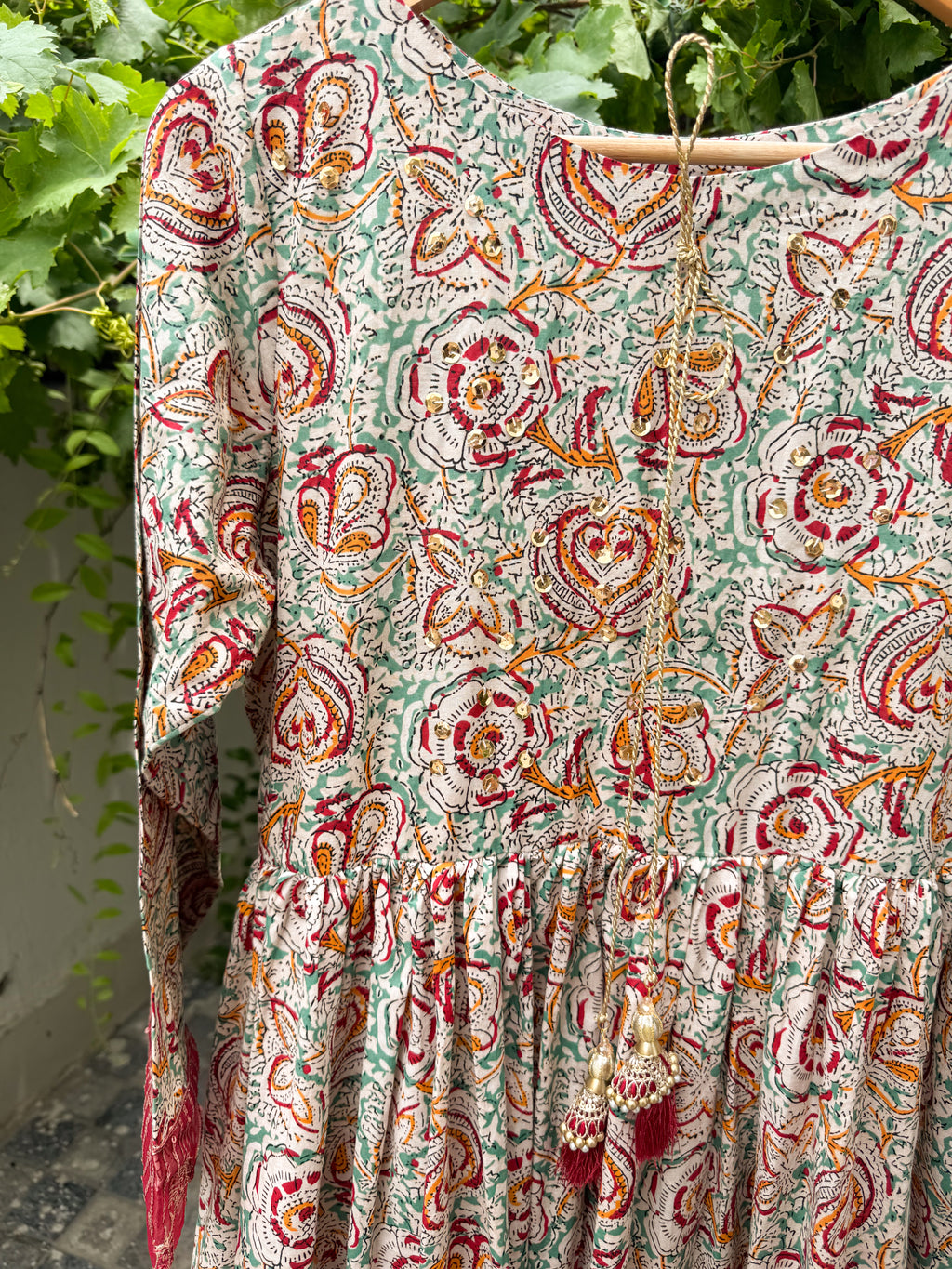 Heritage Heart- Earthy Ajrak-Inspired Printed Anarkali