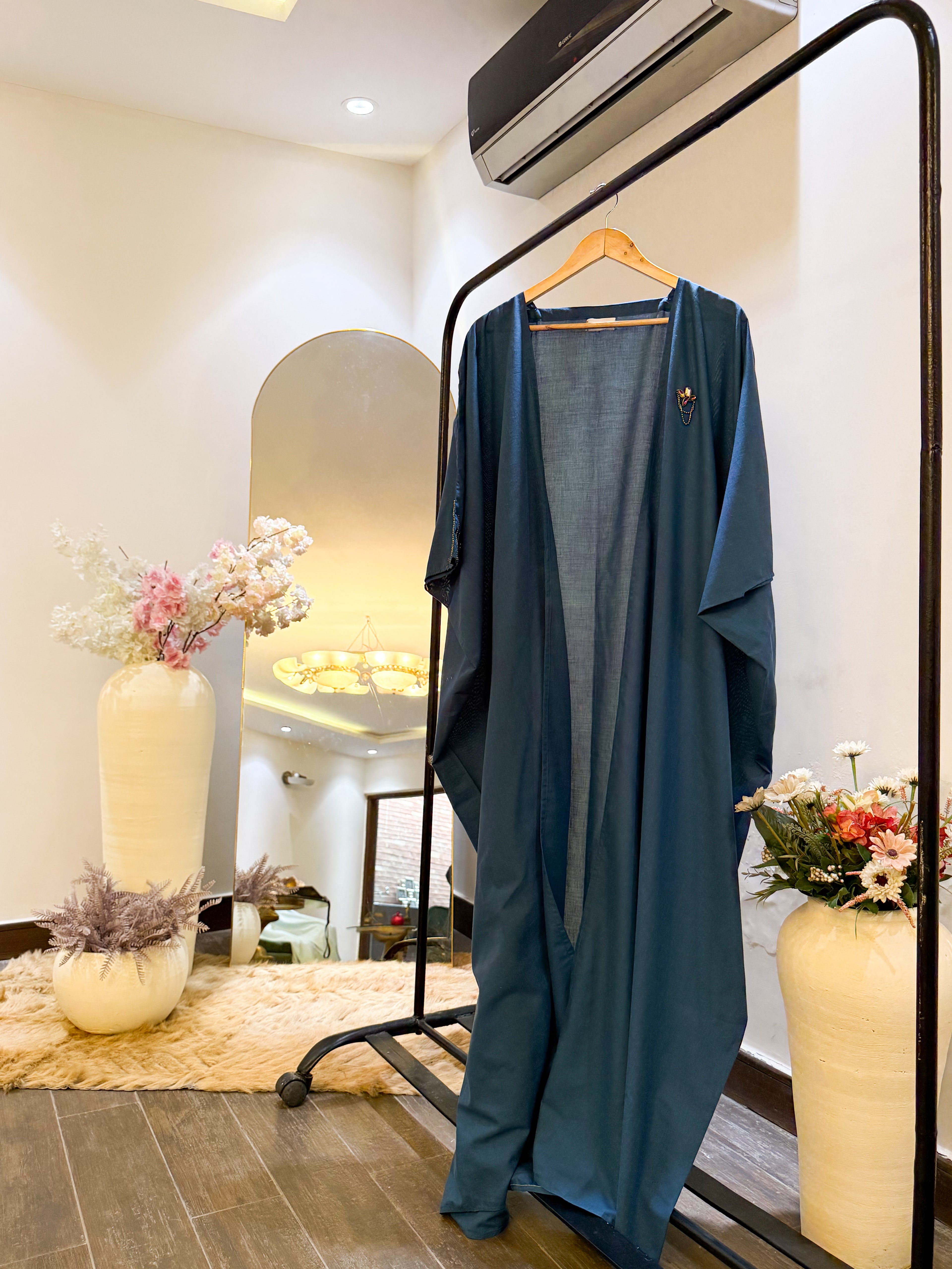 Teal Blue Luxe Open Abaya
