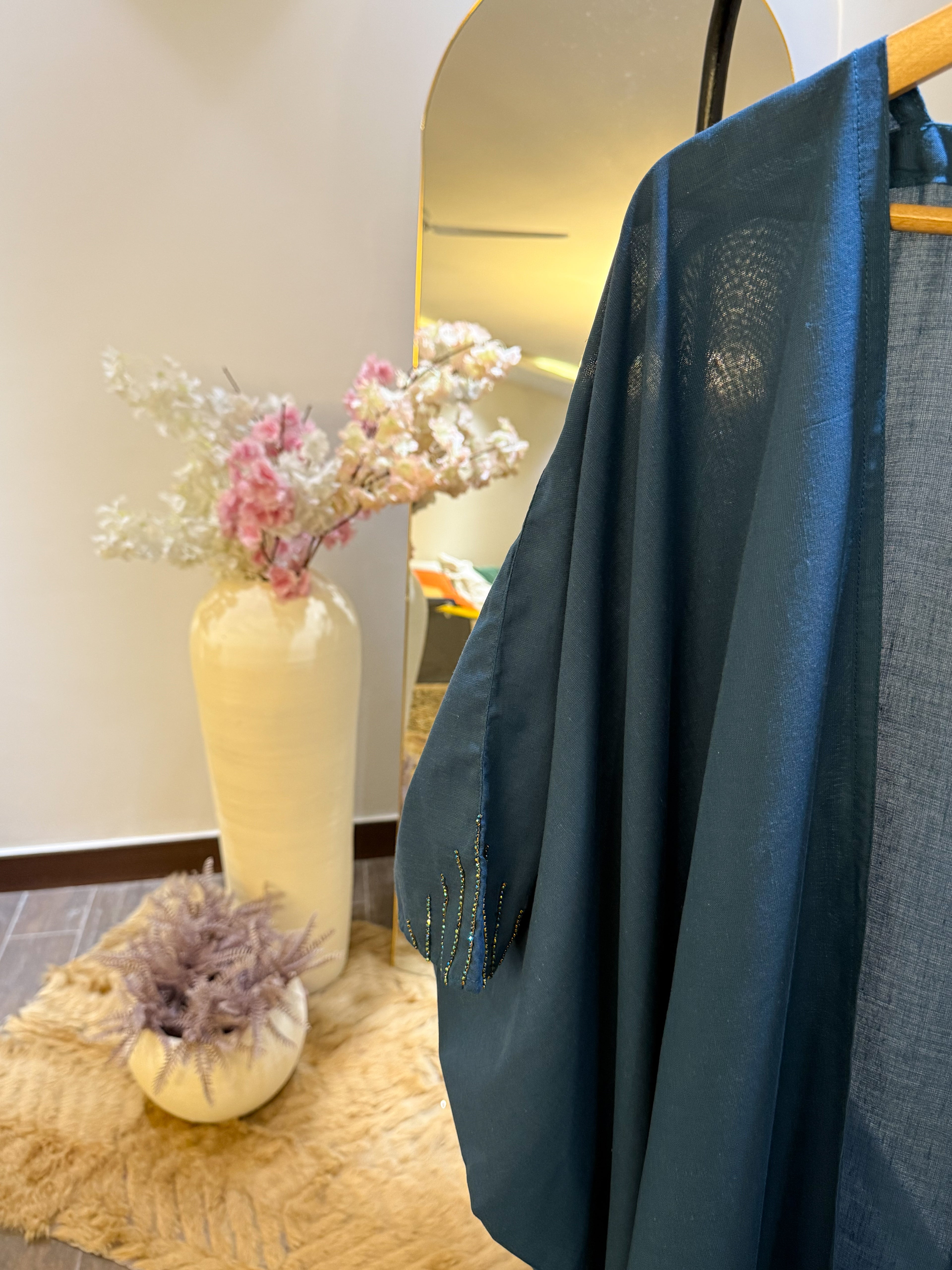 Teal Blue Luxe Open Abaya