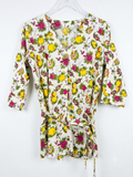 Citrus & Floral V-Neck Belted Short Tunic Dress