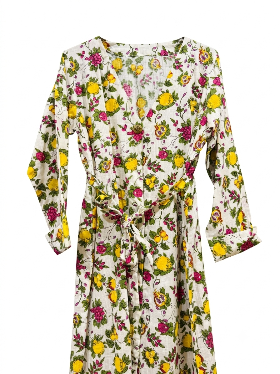 Citrus & Berry Floral V-Neck Long Maxi Dress