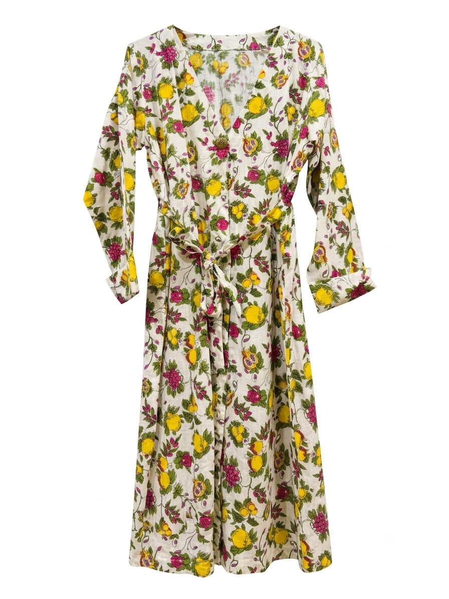 Citrus & Berry Floral V-Neck Long Maxi Dress