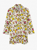 Citrus & Floral Collared Button-Front Tunic Shirt