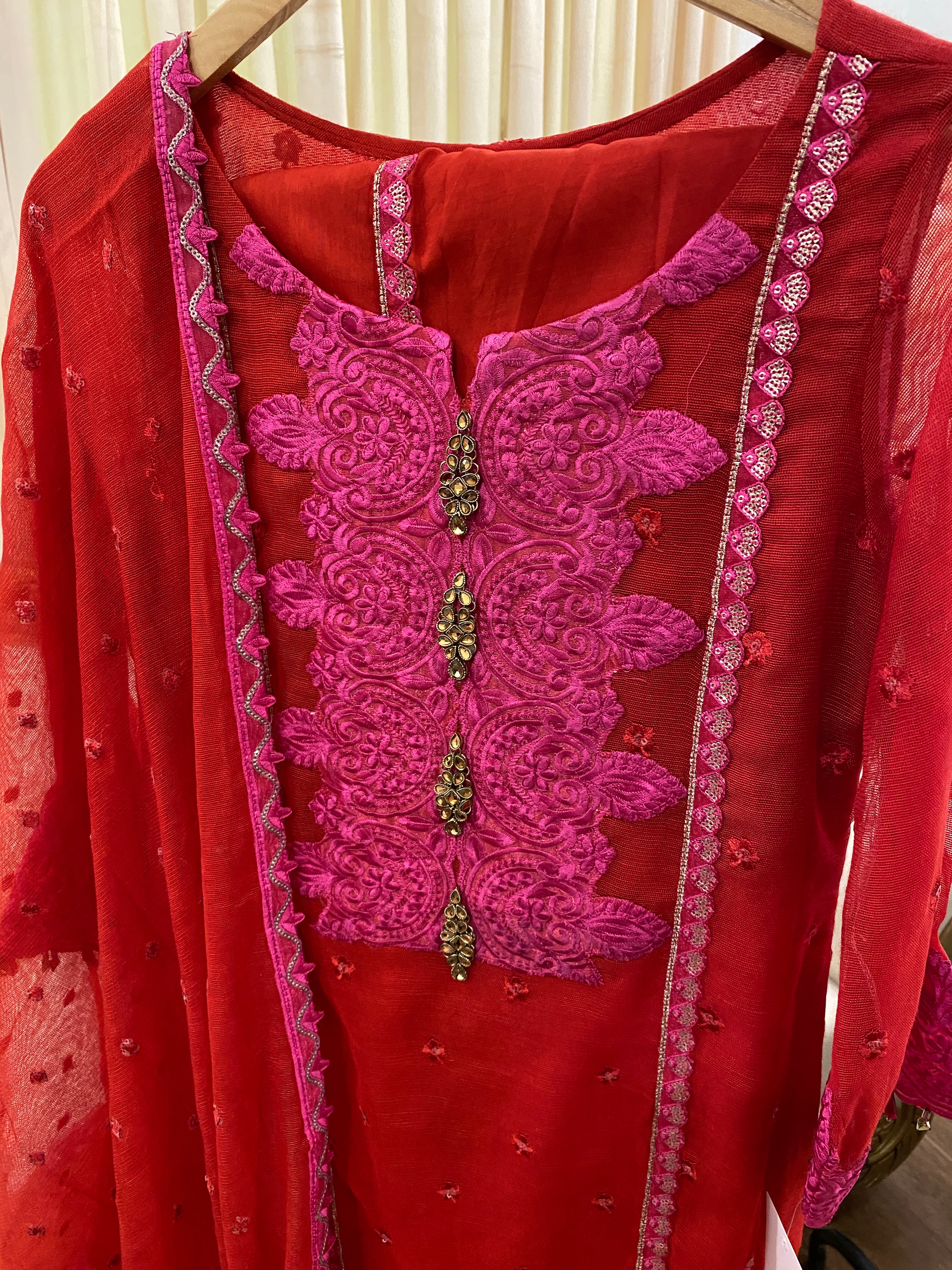 Crimson Elegance- Pure Cotton Net Ensemble