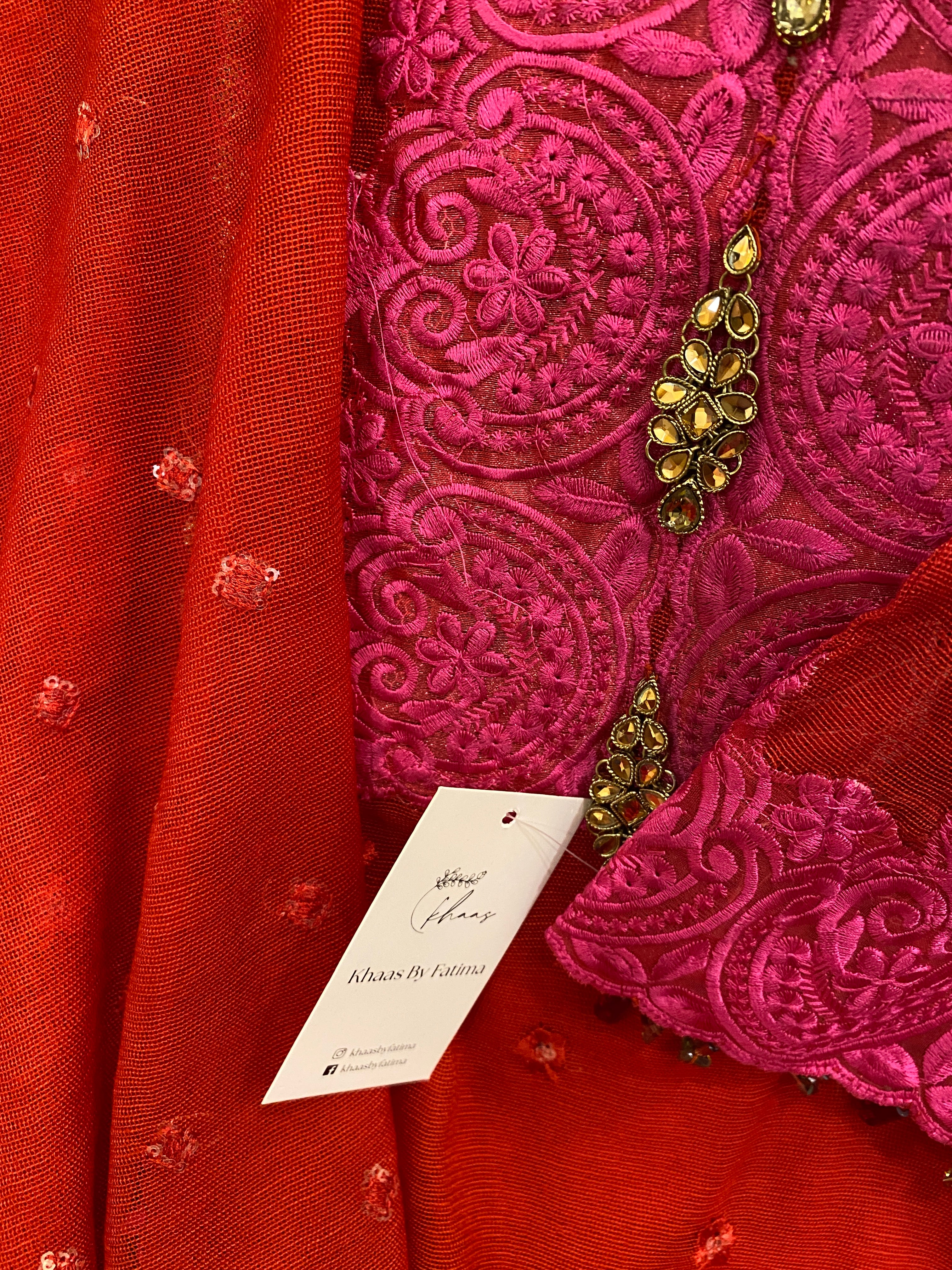 Crimson Elegance- Pure Cotton Net Ensemble